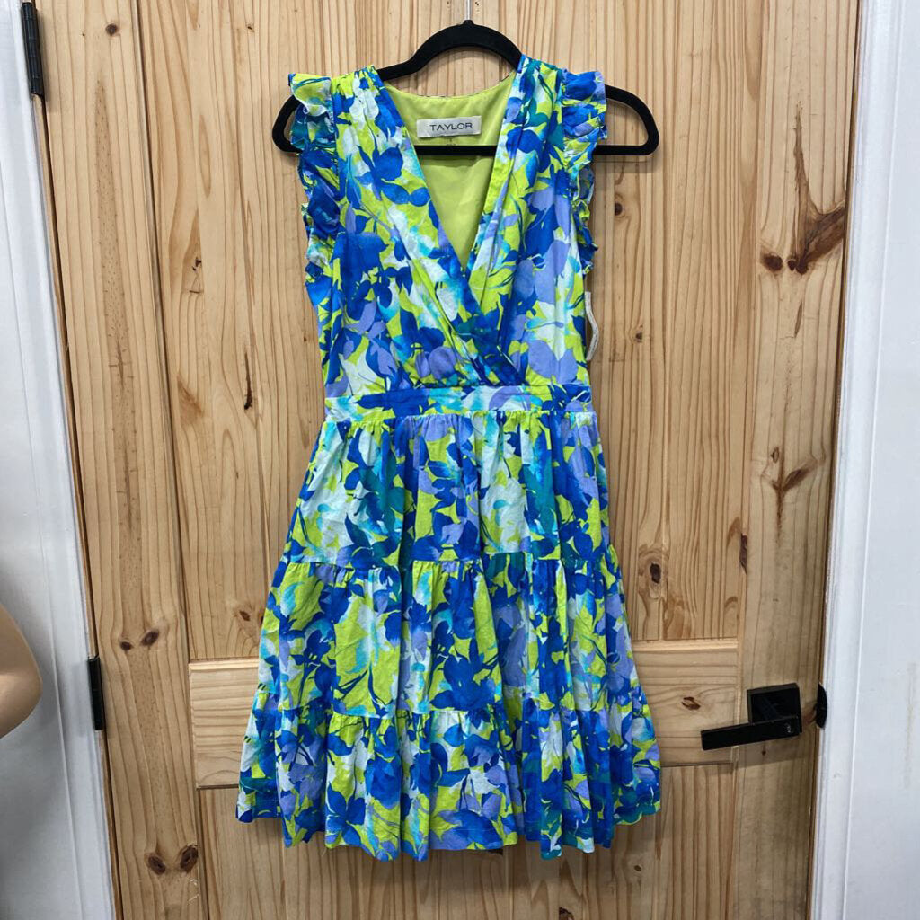 WOMENS TAYLOR SL DRESS LIME GREEN/BLUE/GREY S
