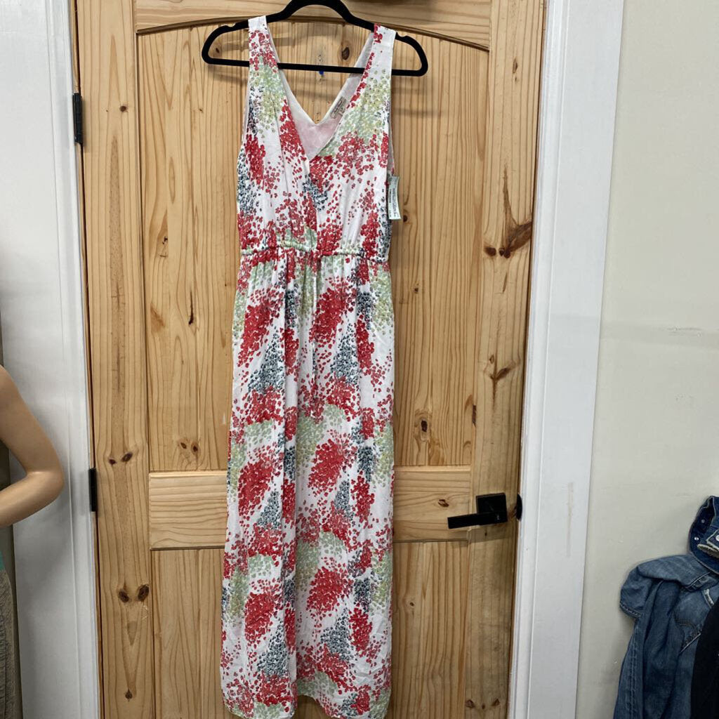 WOMENS LUCKY BRAND SL DRESS RED/LT GREEN FLORAL S