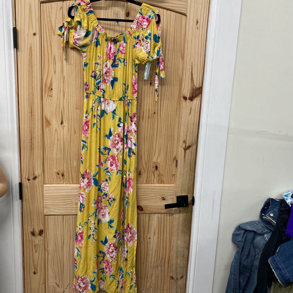 WOMENS BAND OF GYPSIES YELLOW FLORAL DRESS S