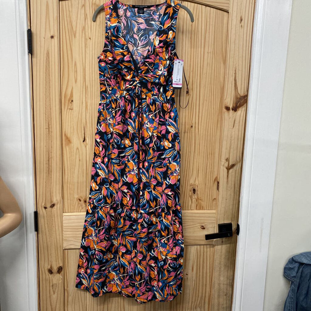 WOMENS FRENCH CONNECTION SL DRESS CORAL/BLK/GREEN S NWT