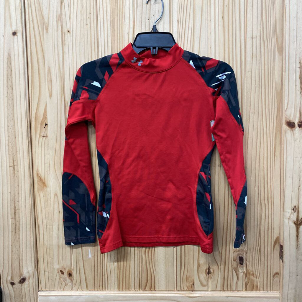 BOYS UNDER ARMOUR LS SHIRT RED/BLK/GREY YMD 10