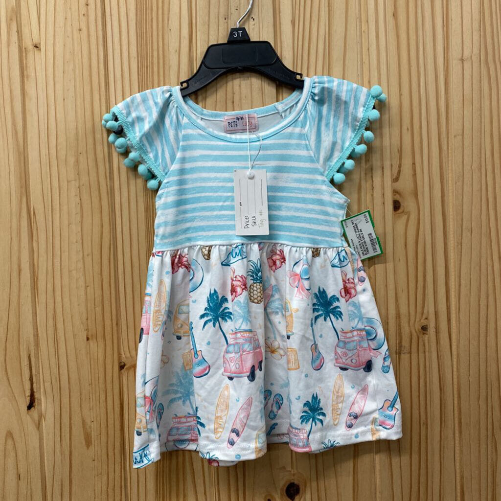 GIRLS PETE & LUCY DRESS SKY BLUE/WHITE STRIPE SUMMER THEME 6/12M