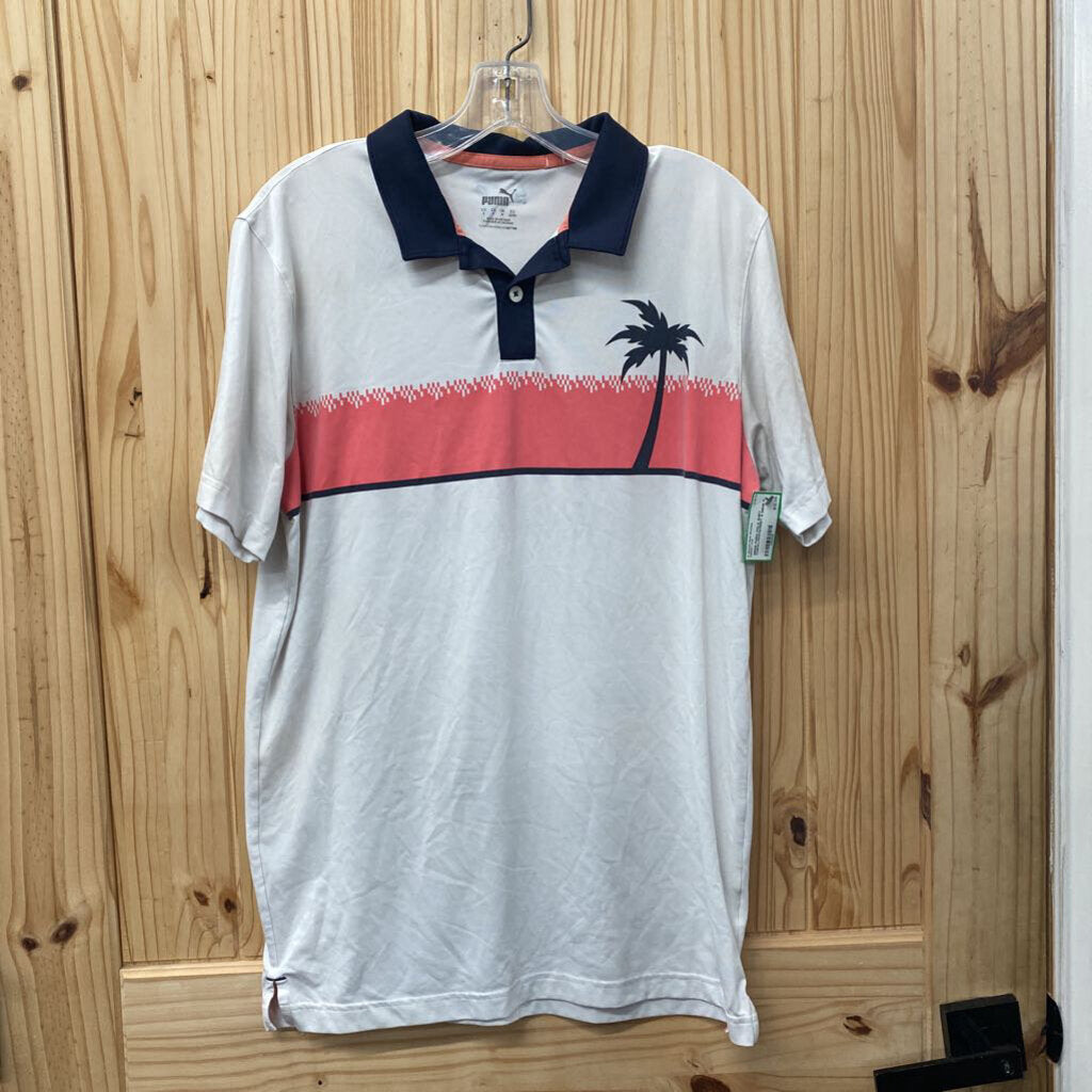 MENS PUMA POLO SHIRT CORAL/WHITE/GREY S