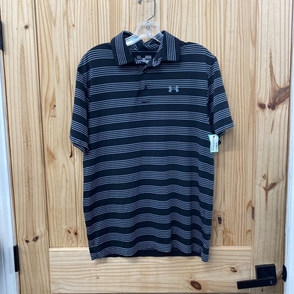 MENS UNDER ARMOUR POLO SHIRT GREY/BLK M
