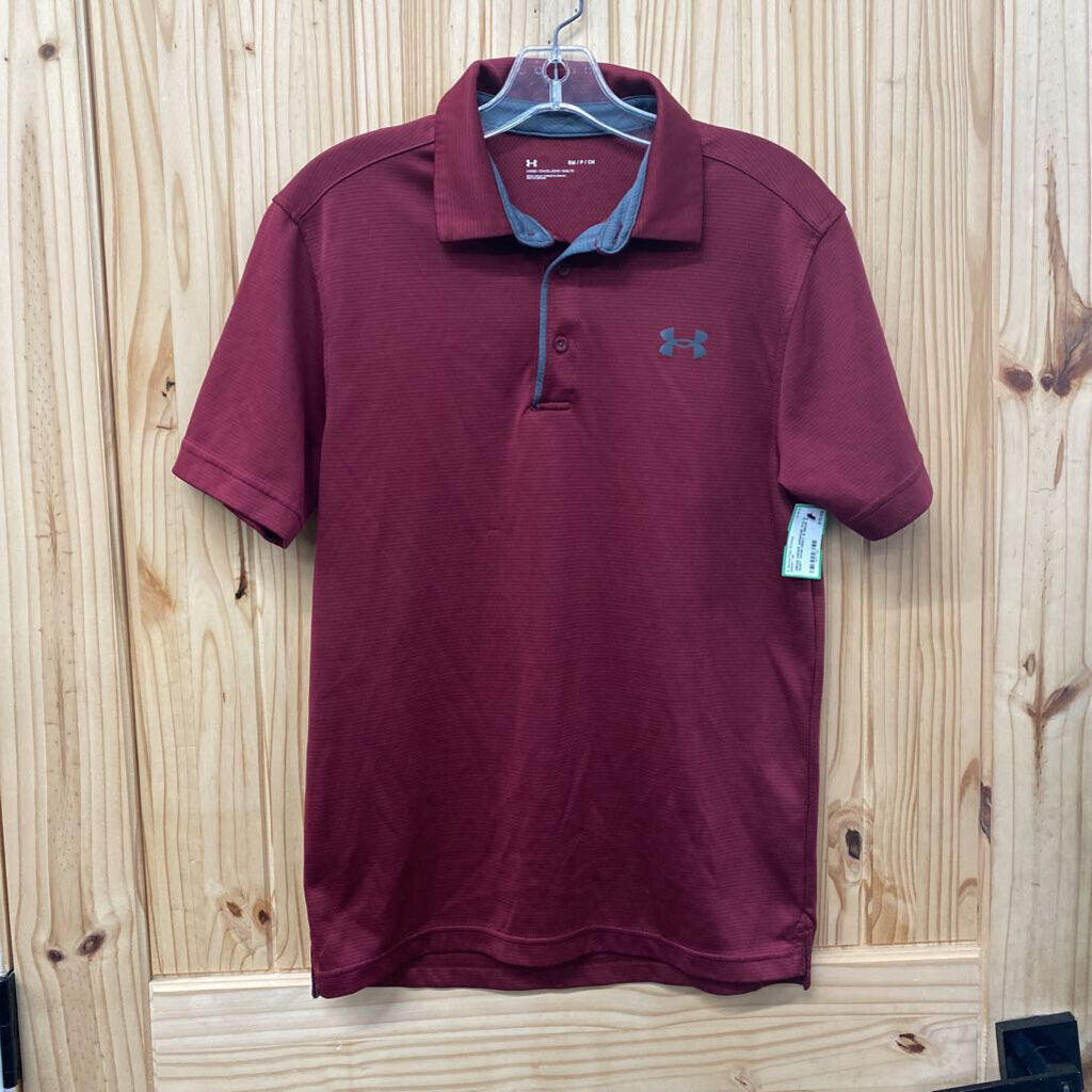 MENS UNDER ARMOUR POLO SHIRT WINE/GREY S