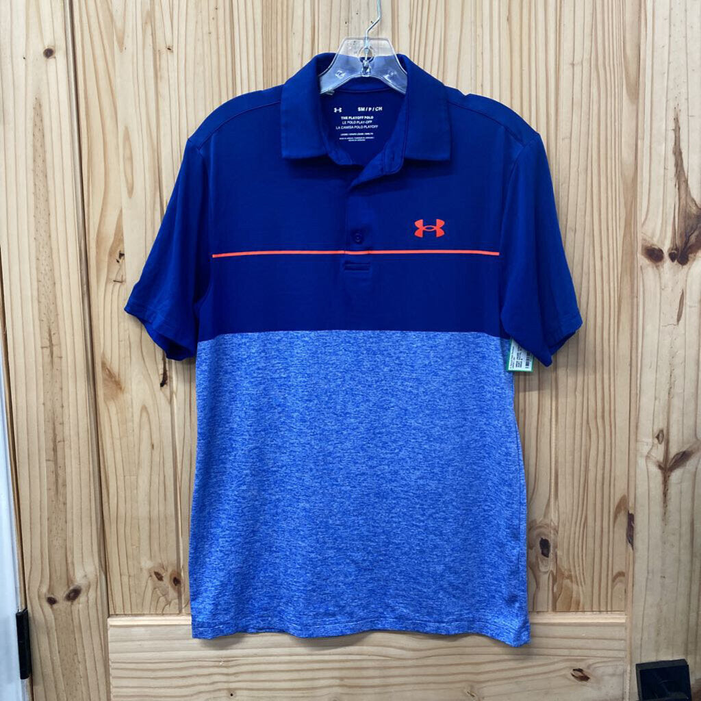 MENS UNDER ARMOUR POLO SHIRT ROYAL BLUE/ORANGE S
