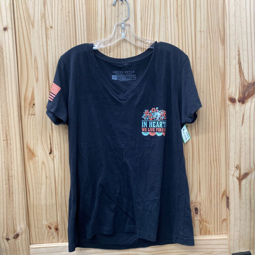 WOMENS GRUNT STYLE INE HEARTS WE LIVE FOREVER BLK SHIRT 2X