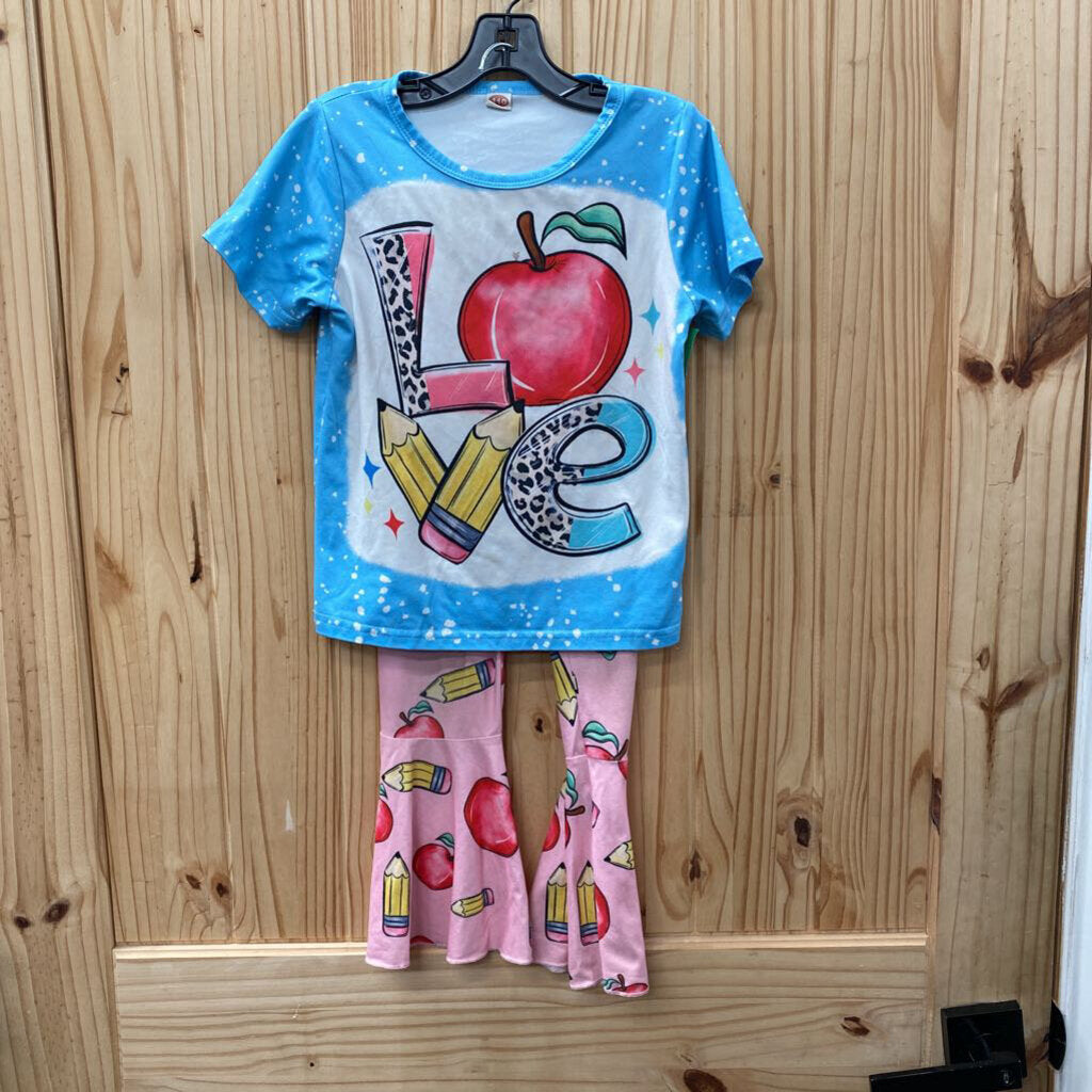 GIRLS 2PC SET SKY BLUE/PINK LOVE W/APPLE/PENCIL 110 4/5 SPW