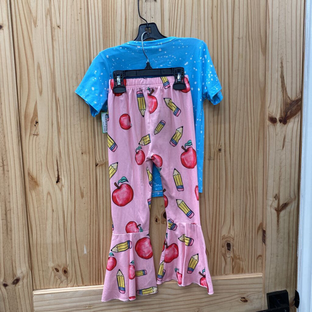GIRLS 2PC SET SKY BLUE/PINK LOVE W/APPLE/PENCIL 110 4/5 SPW