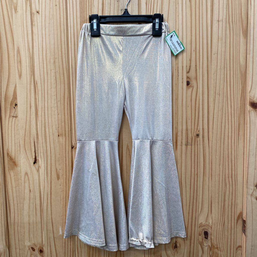 GIRLS GOLD SPARKLY BELL BOTTOM PANTS XL 5
