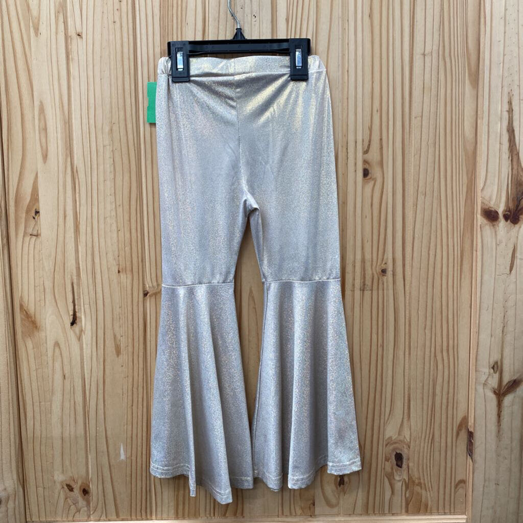 GIRLS GOLD SPARKLY BELL BOTTOM PANTS XL 5