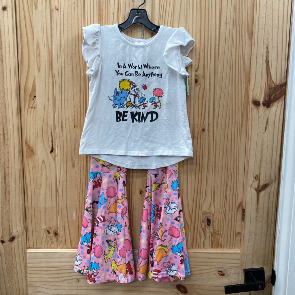 GIRLS DR.SEUSS 2PC SET WHITE/PINK IN A WORLD WHERE YOU CAN BE ANYTHING XL 6 SPW