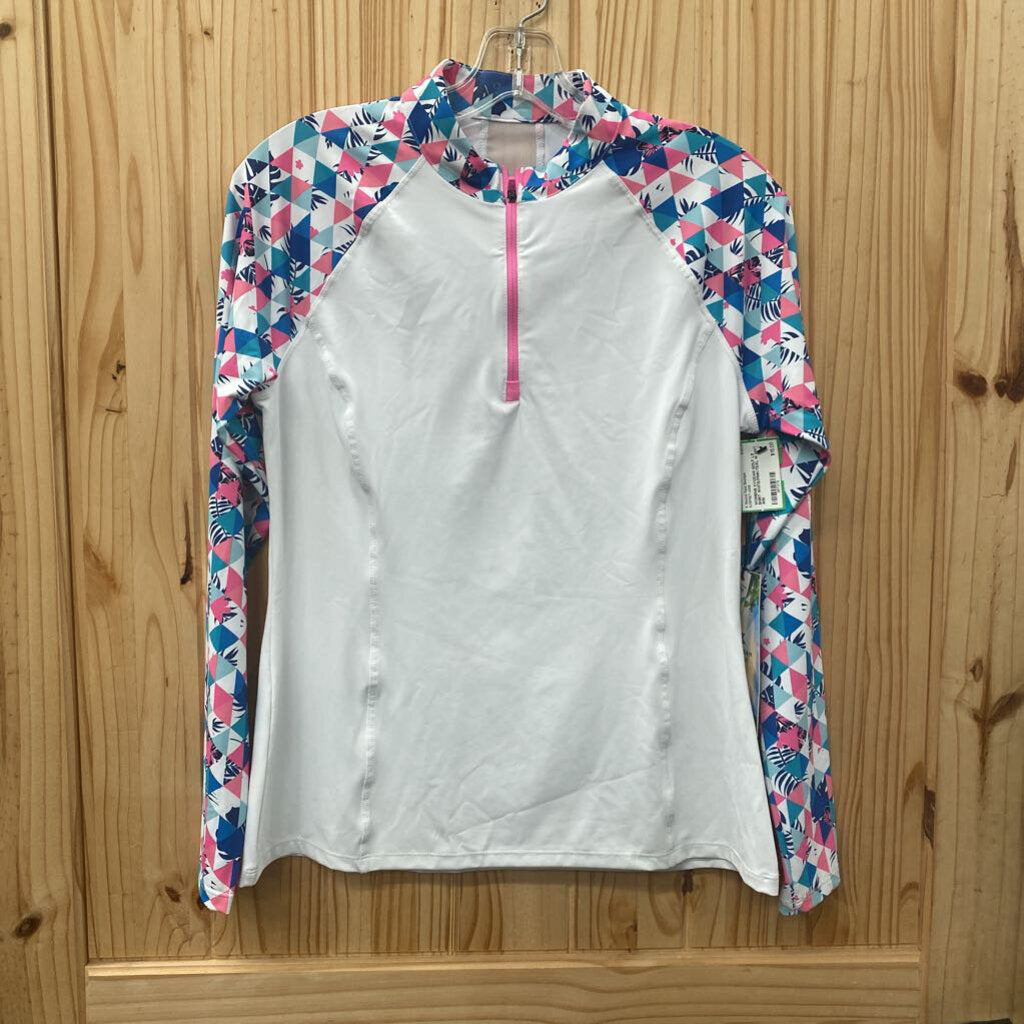 WOMENS KYODAN GOLF LS SHIRT WHITE/PINK/TEAL M NWT