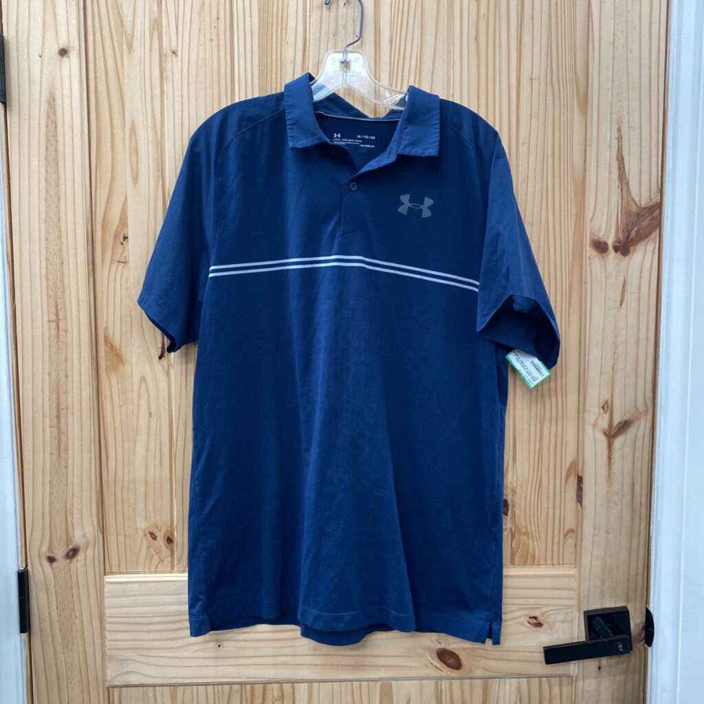 MENS UNDER ARMOUR POLO SHIRT NAVY BLUE/GREY XL