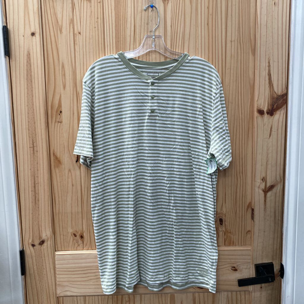 MENS THE NORTH FACE SHIRT OLIVE GREEN/WHITE STRIPE XL