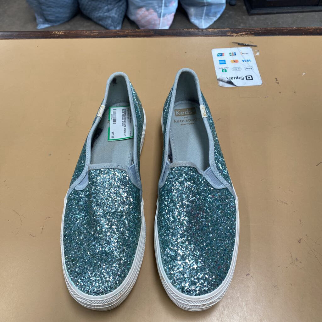 WOMENS KEDS KATE SPADE LT BLUE SEQUIN 9
