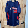 MENS NIKE DRILLERS JERSEY SHIRT NAVY BLUE/WHITE/RED 25 L