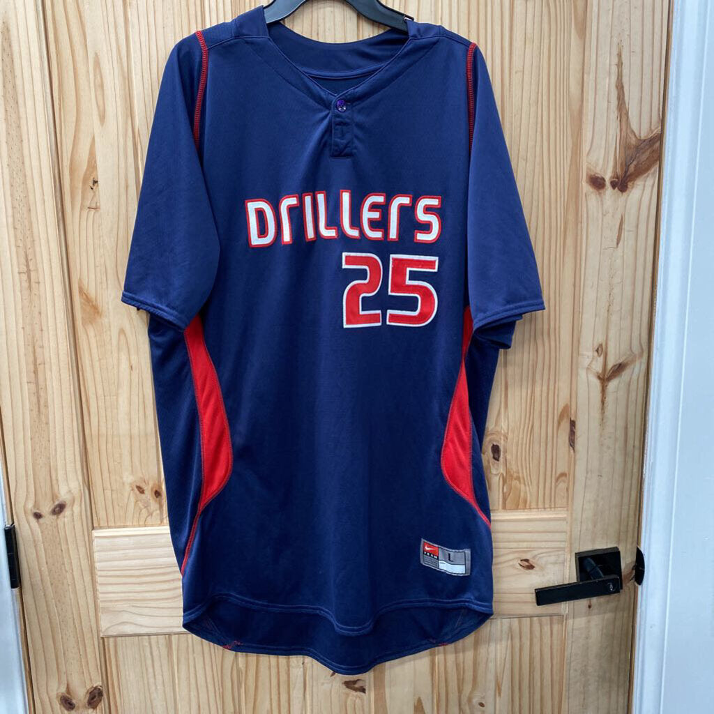 MENS NIKE DRILLERS JERSEY SHIRT NAVY BLUE/WHITE/RED 25 L