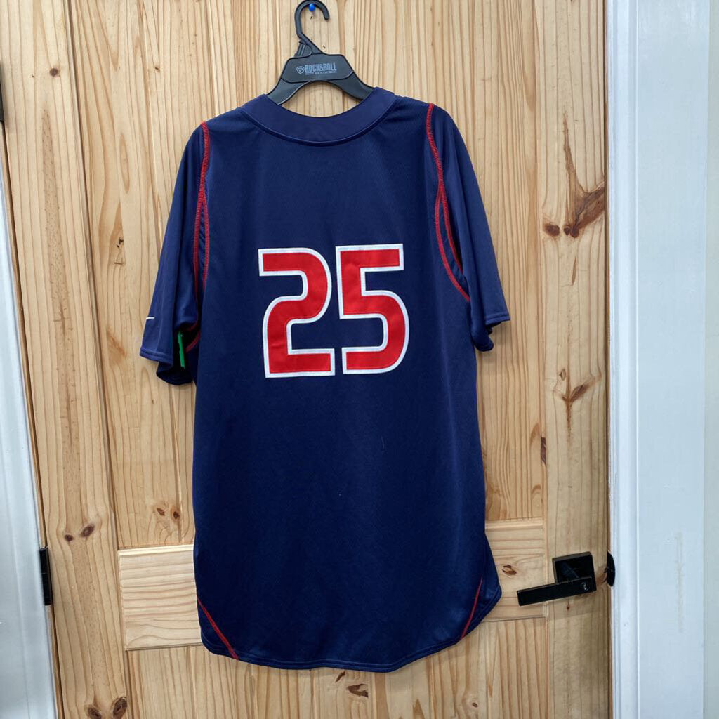MENS NIKE DRILLERS JERSEY SHIRT NAVY BLUE/WHITE/RED 25 L