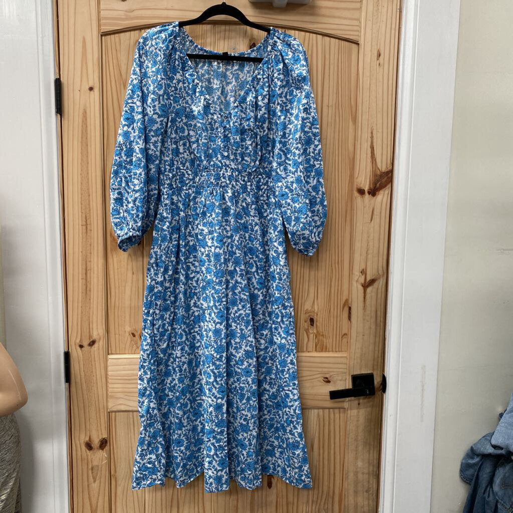 WOMENS J.CREW CYAN/WHITE FLORAL DRESS L