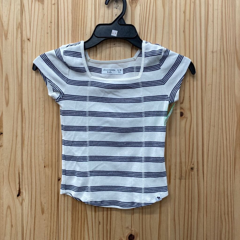GIRLS ABERCROMBIE KIDS NAVY BLUE/WHITE STRIPE SHIRT 9/10