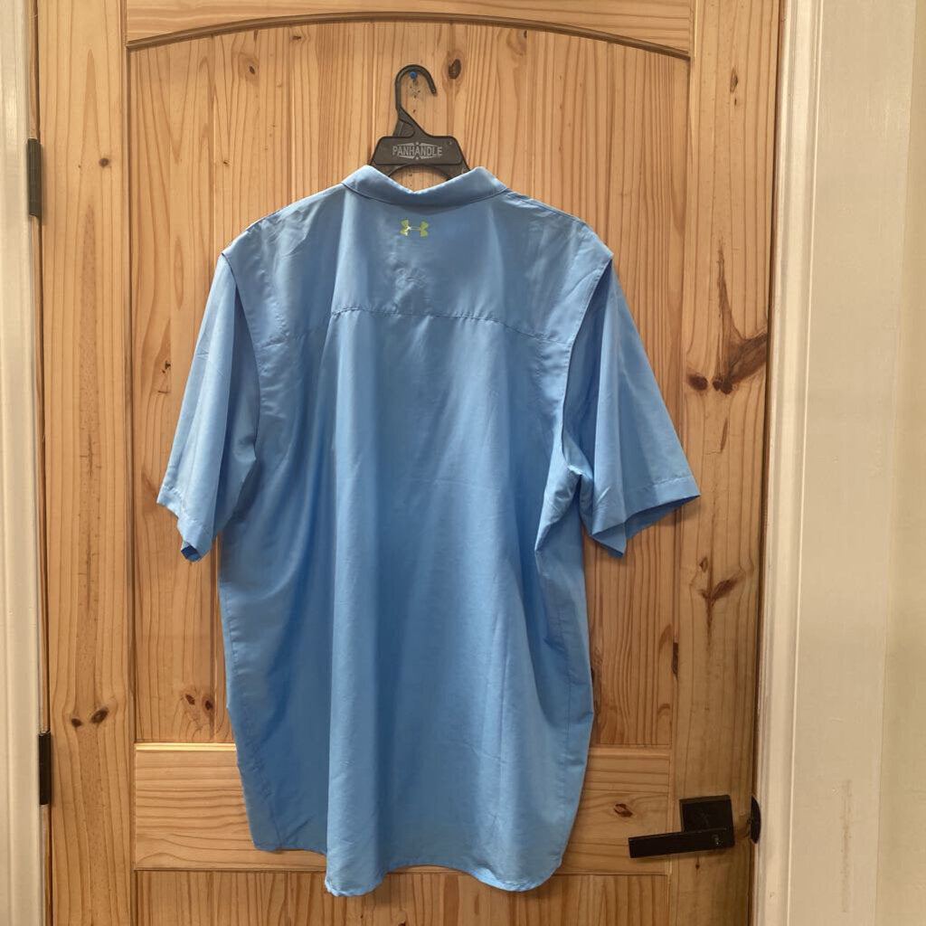 MENS UNDER ARMOUR SKY BLUE/LIME GREEN BUTTON UP SHIRT 2XL