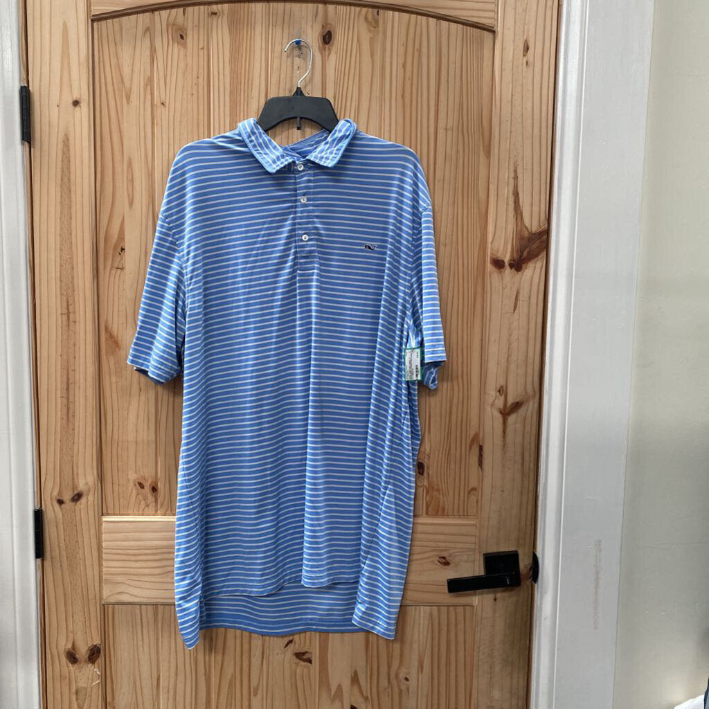 MENS VINEYARD VINES LT BLUE/WHITE STRIPE POLO SHIRT XXL