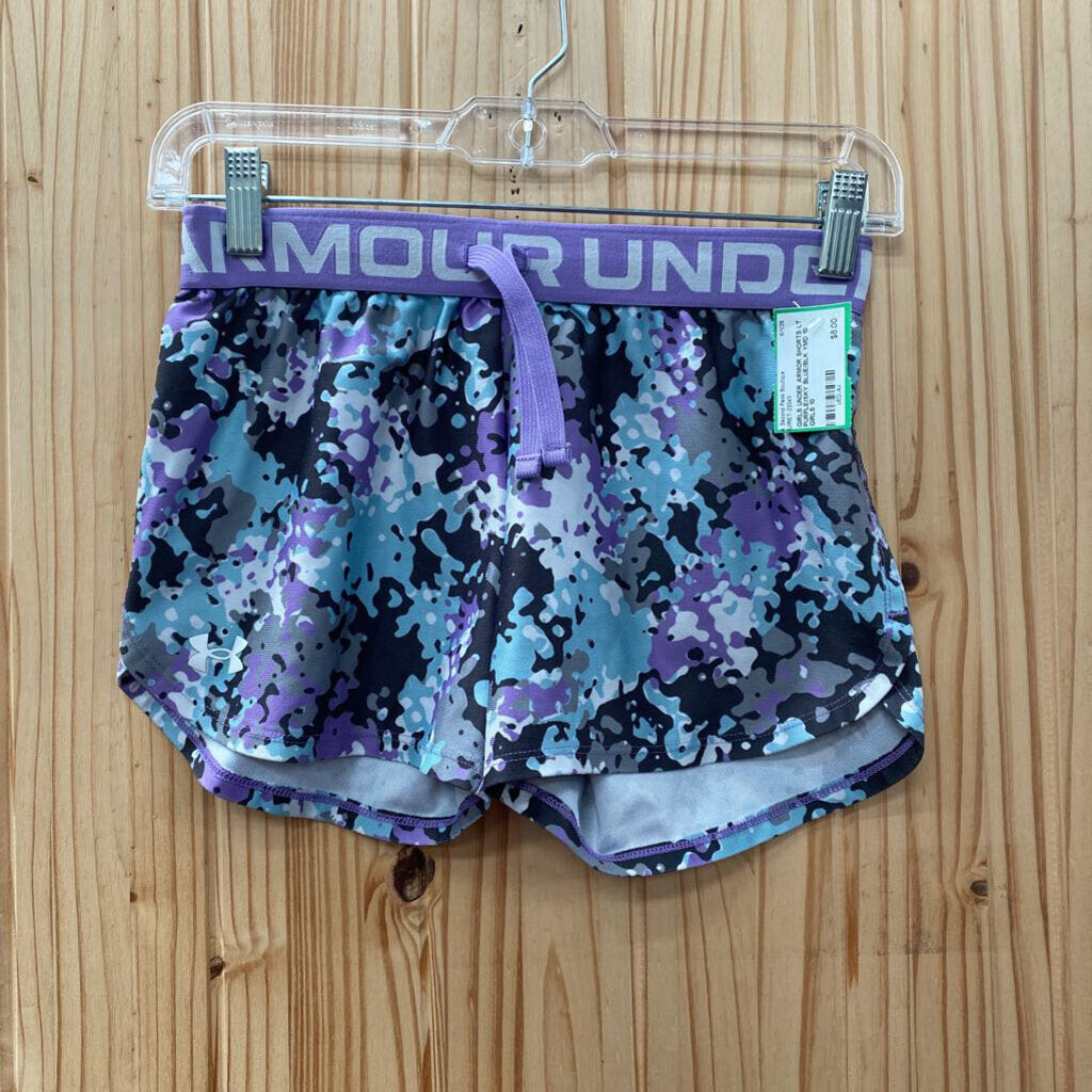 GIRLS UNDER ARMOR SHORTS LT PURPLE/SKY BLUE/BLK YMD 10