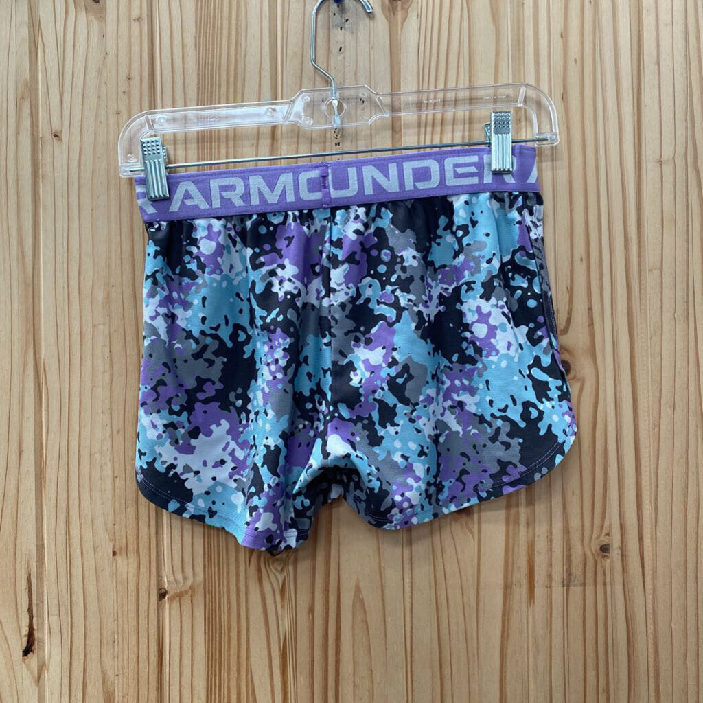 GIRLS UNDER ARMOR SHORTS LT PURPLE/SKY BLUE/BLK YMD 10