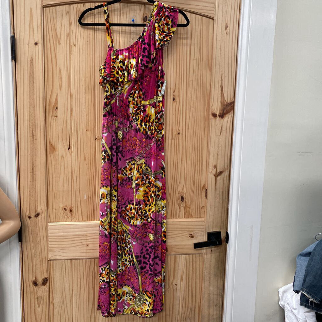 WOMENS PINK/YELLOW/FUSHIA ONE SHOULDER DRESS XL NWT