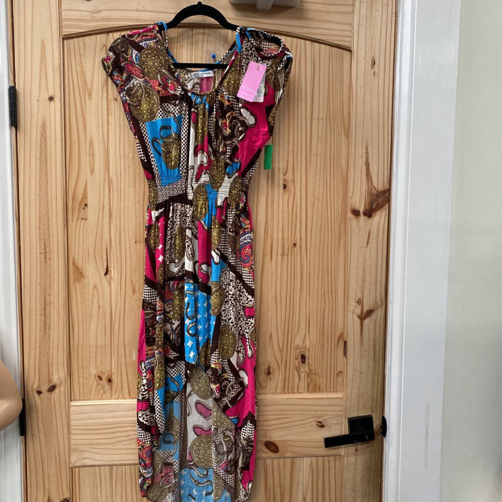 WOMENS ACE FASHION DRESS BROWN/DK PINK/SKY BLUE M NWT