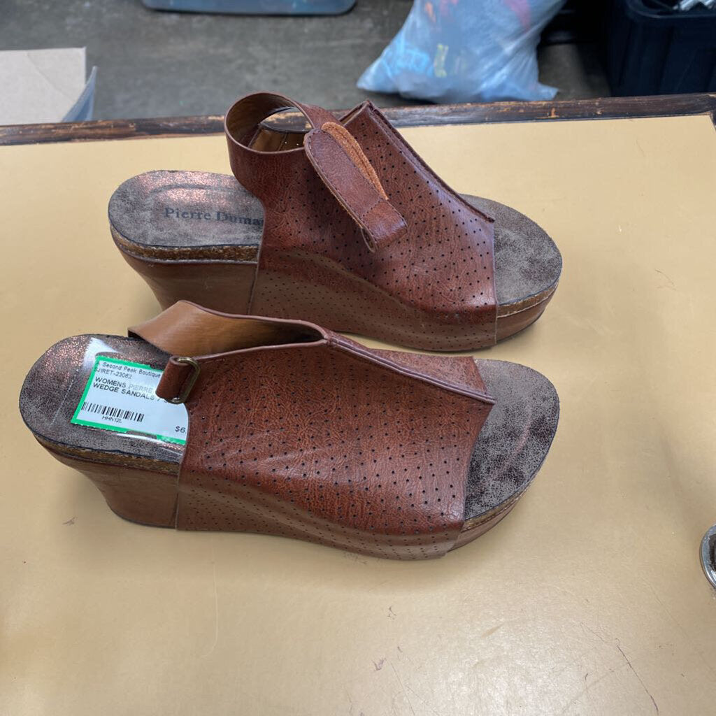 WOMENS PIERRE DUMAS BROWN WEDGE SANDALS 7
