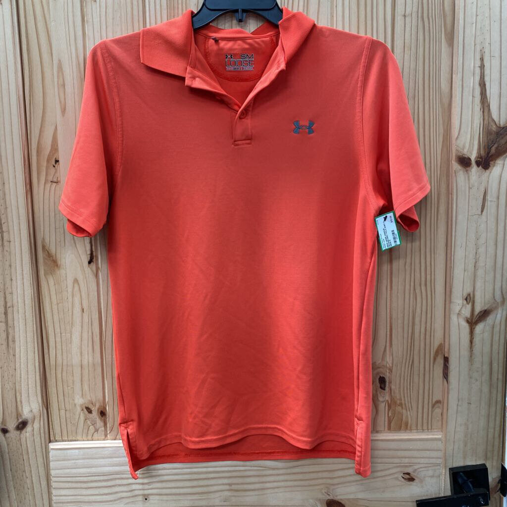 MENS UNDER ARMOUR ORANGE/GREY POLO SHIRT S