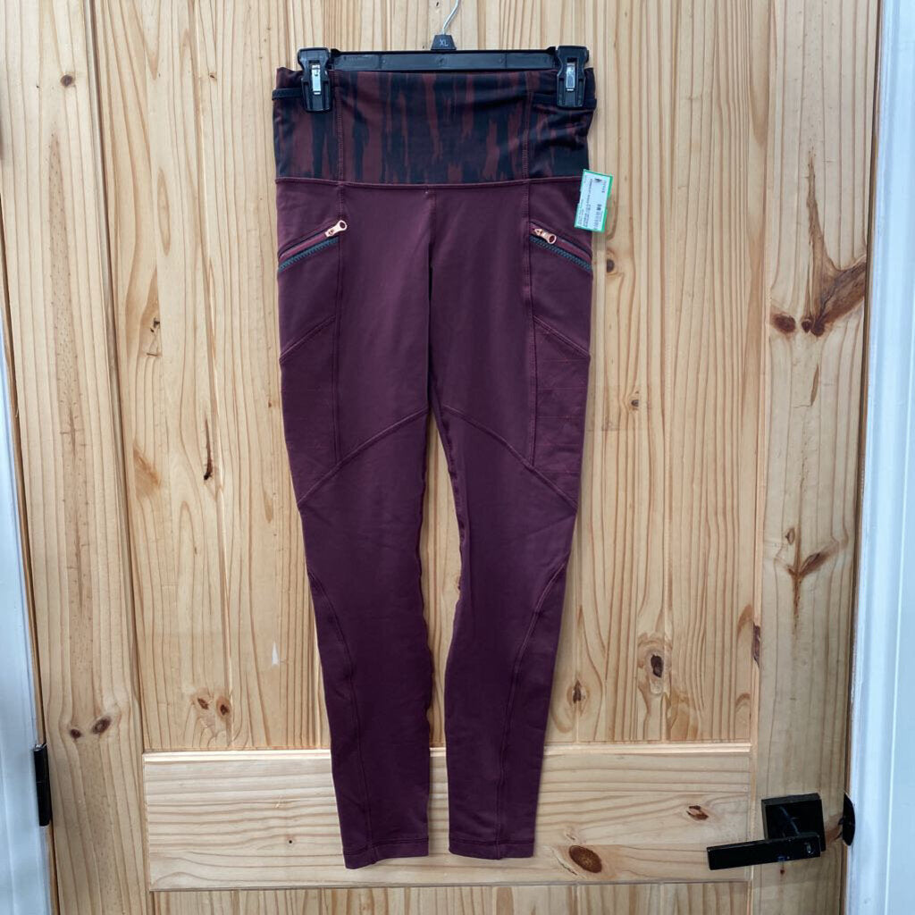 WOMENS LULULEMON LEGGINGS BURGUNDY/BLK