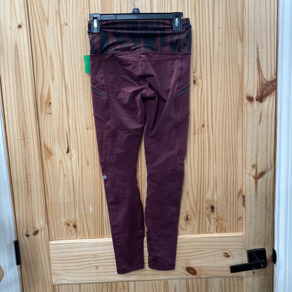 WOMENS LULULEMON LEGGINGS BURGUNDY/BLK