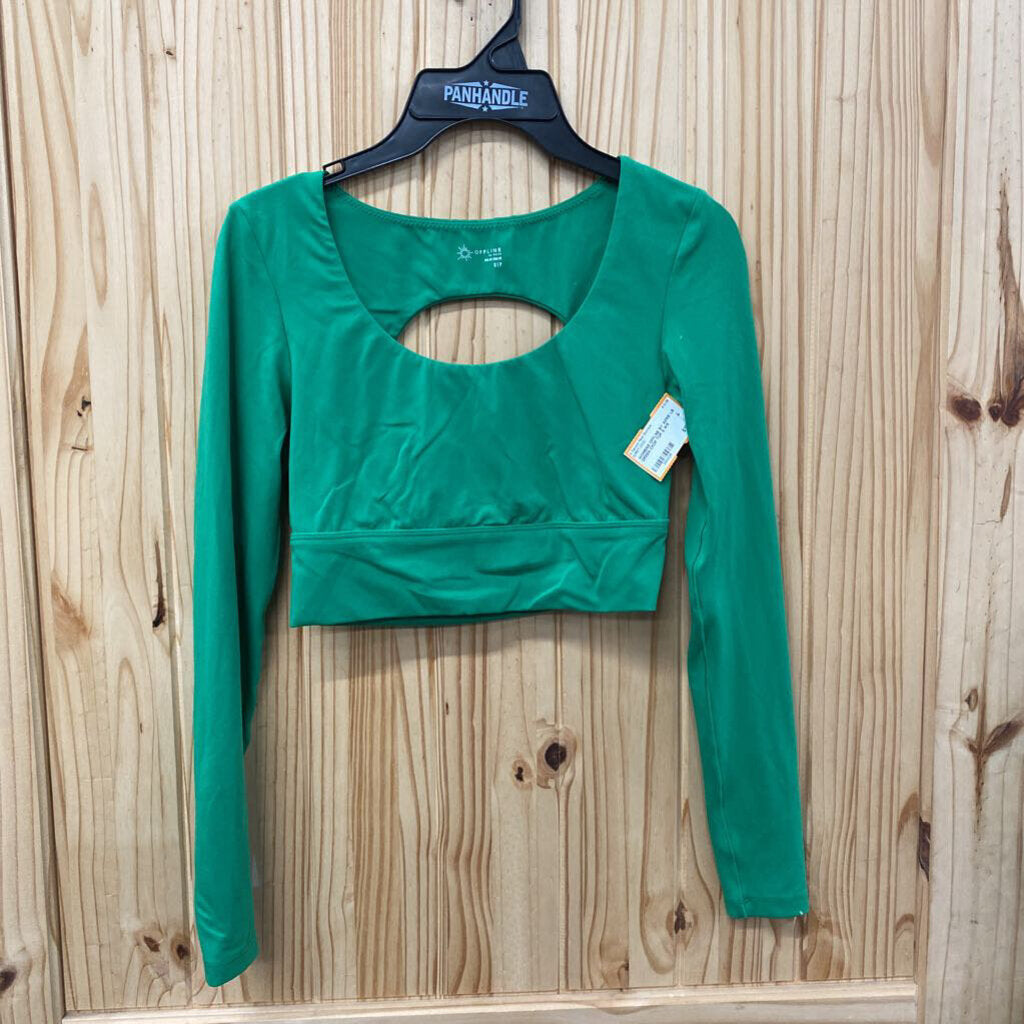 WOMENS OFFLINE BY AERIE LS GREEN CROP TOP S