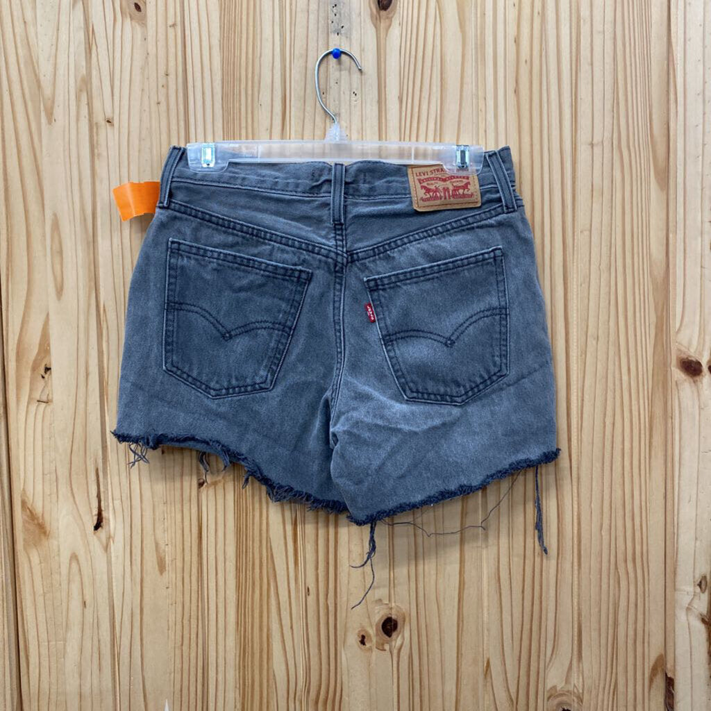 WOMENS LEVIS GREY WASHED DENIM SHORTS 26