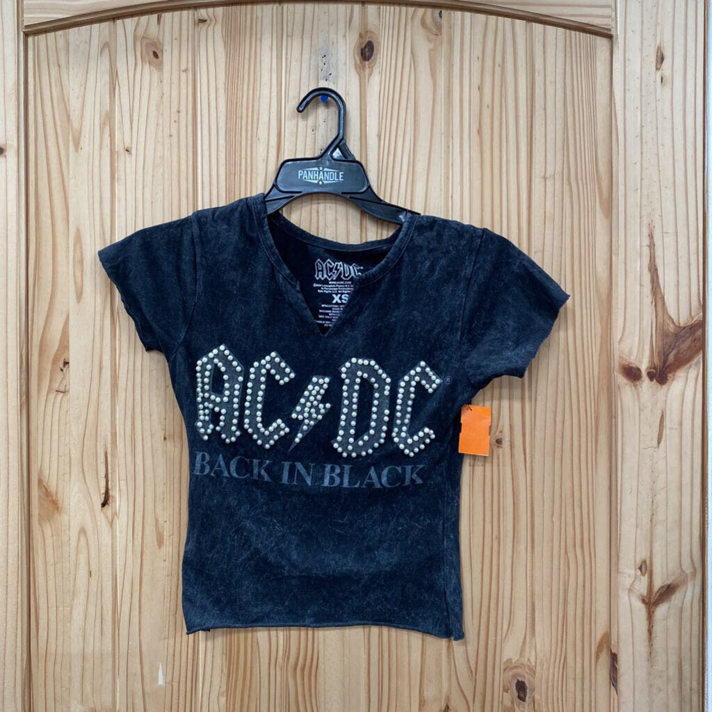 WOMENS AC/DC BLK TOP W/PEARLS XS