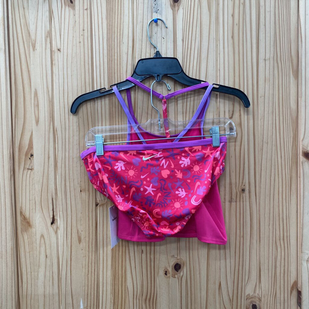 GIRLS NIKE 2PC SWIM SET DK PINK/PURPLE XL 14 NWT