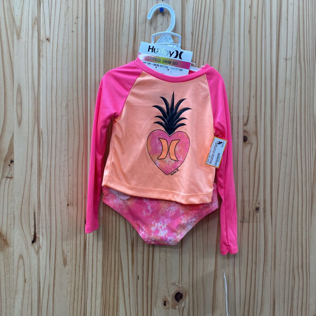 GIRLS HURLEY 3PC SWIM SET ORANGE/PINK 2T NWT