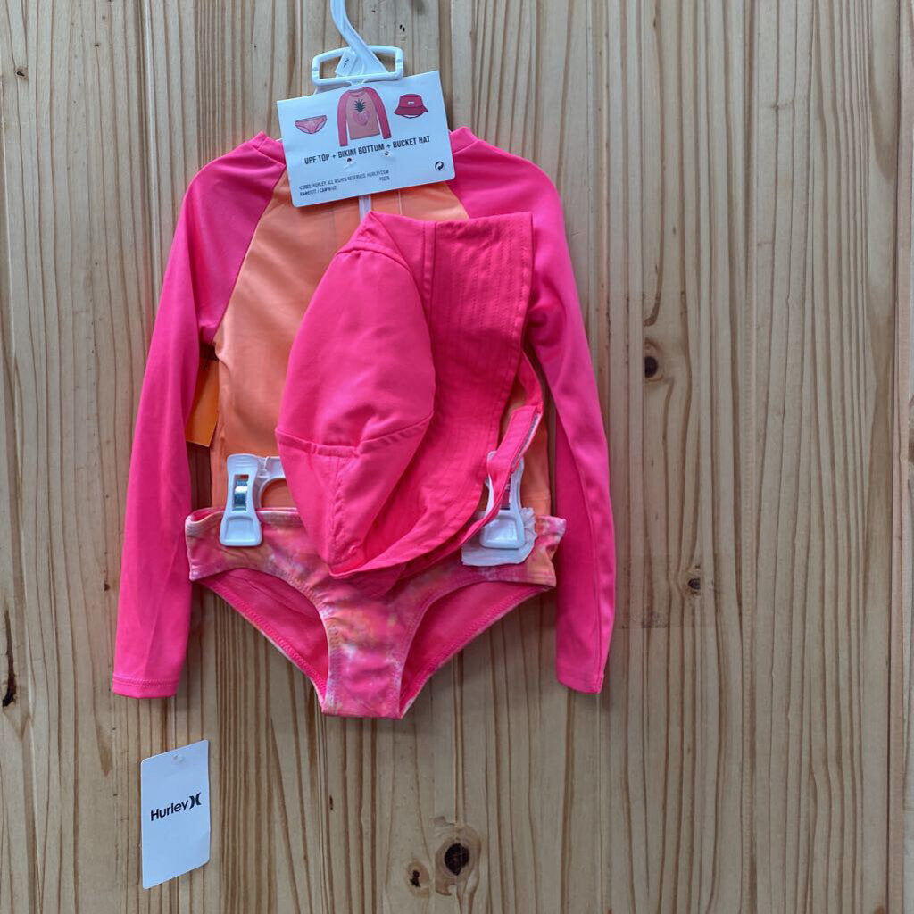 GIRLS HURLEY 3PC SWIM SET ORANGE/PINK 2T NWT