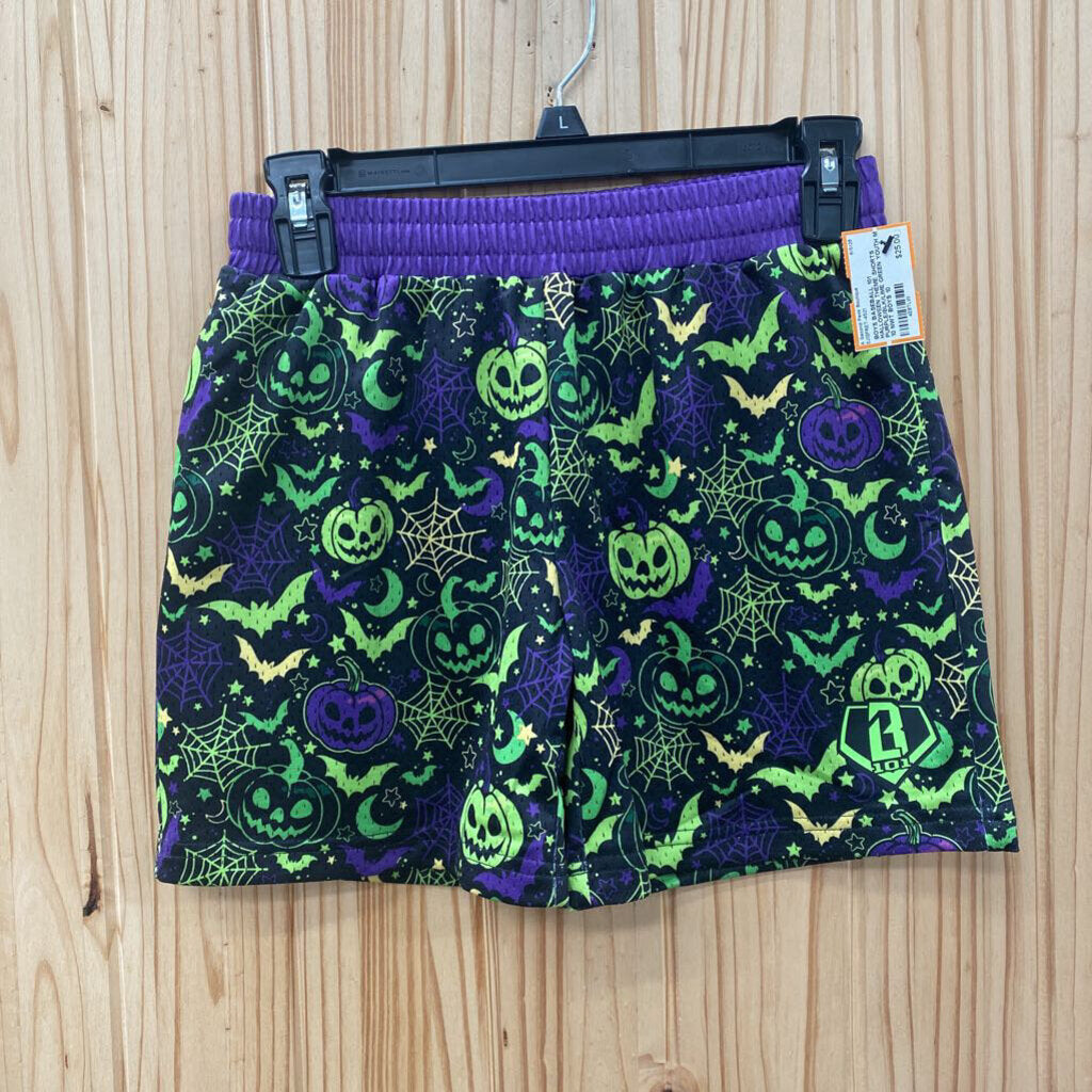 BOYS BASEBALL 101 HALLOWEEN THEME SHORTS PURPLE/BLK/LIME GREEN YOUTH M 10 NWT