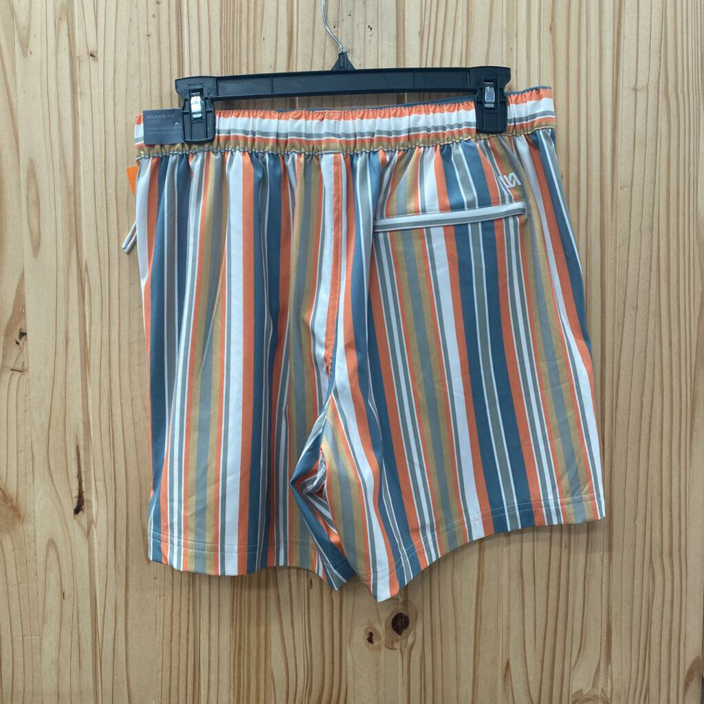 MENS VRST SHORT ORANGE/WHITE/TEAL STRIPE S NWT