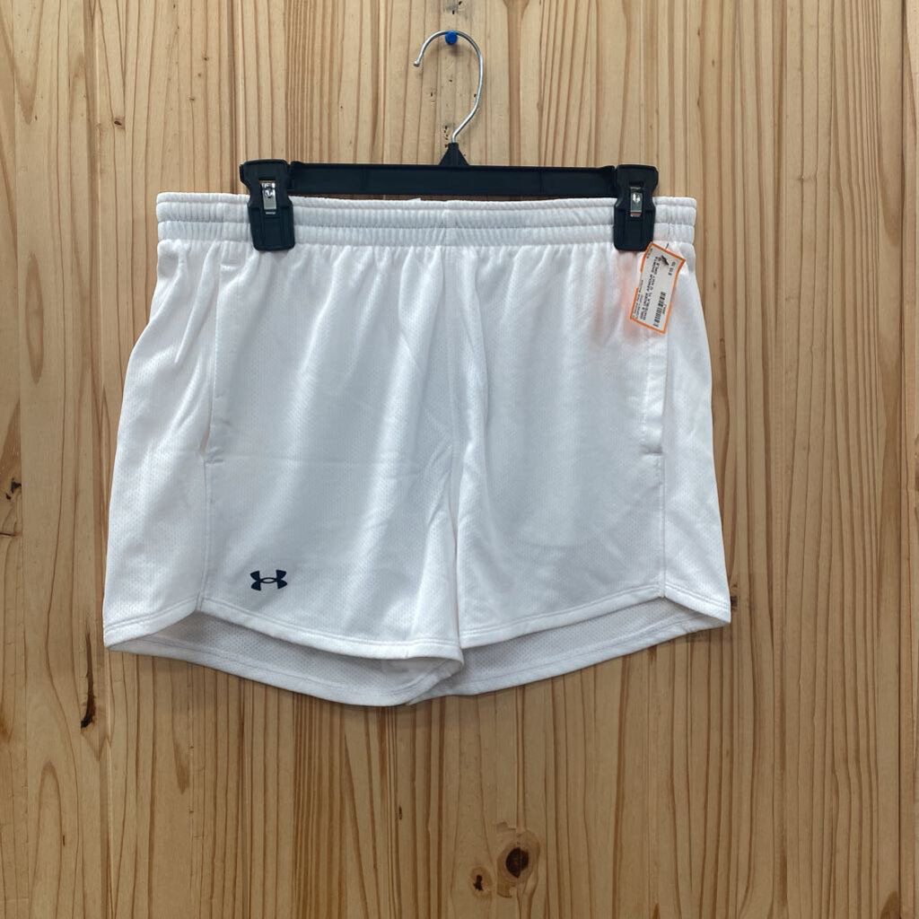 GIRLS UNDER ARMOUR SHORTS WHITE/BLK YL 12 NWT
