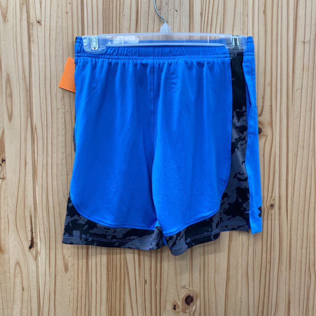 BOYS UNDER ARMOUR SHORTS SKY BLUE/BLK/GREY YM 10 NWT