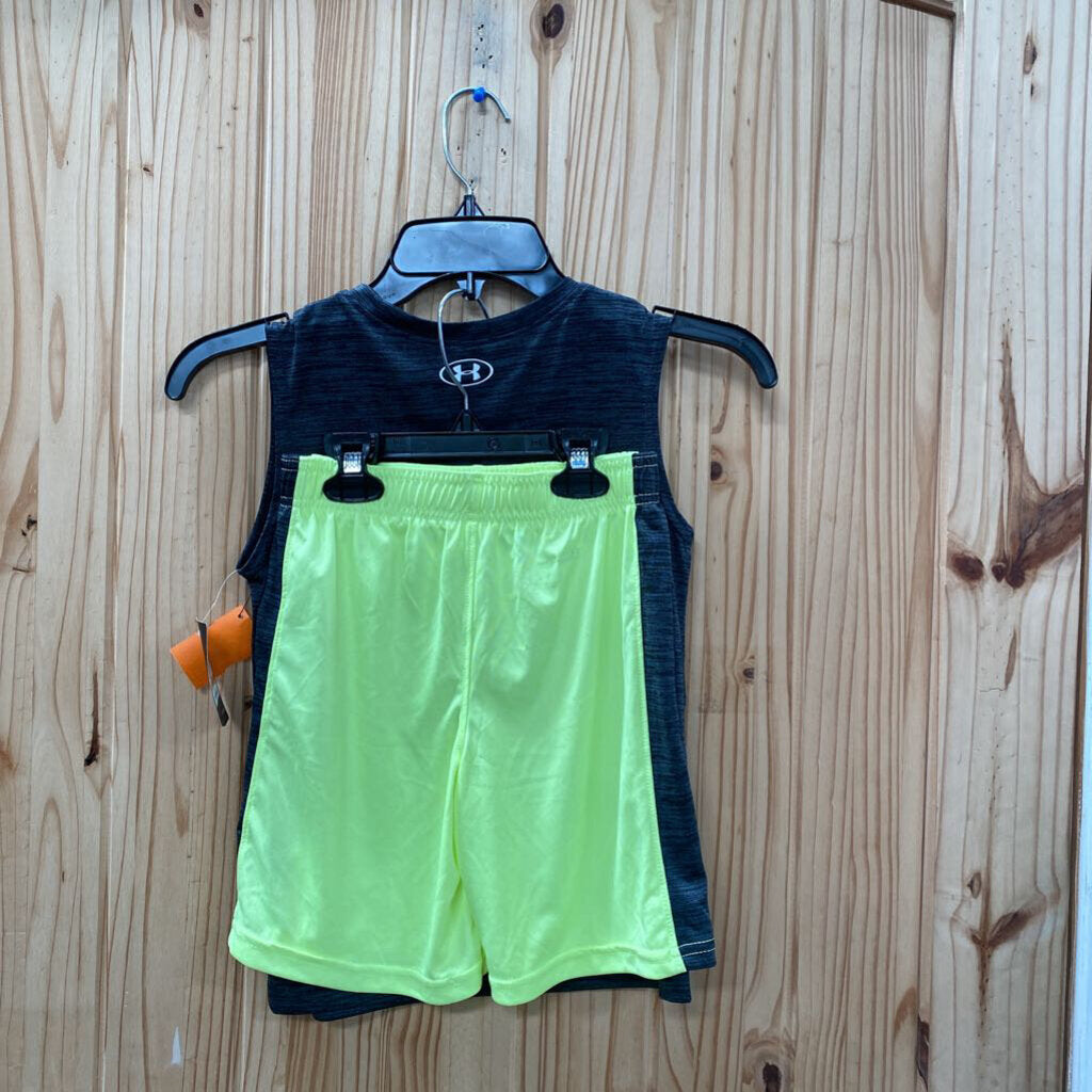 BOYS UNDER ARMOUR 2PX SET CHARCOAL/NEON GREEN 7 NWT
