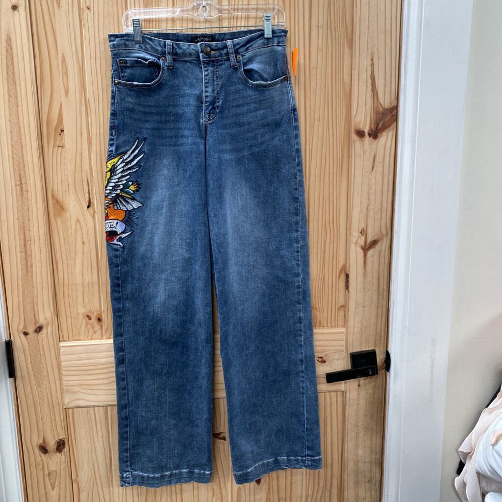 WOMENS ED HARDY DENIM FLARE JEANS 28