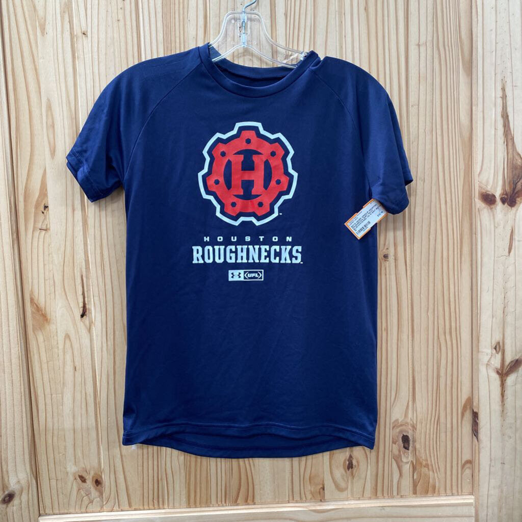 BOYS UNDER ARMOUR HOUSTON ROUGHNECKS SHIRT NAVY BLUE/WHITE/RED YM 10 NWT