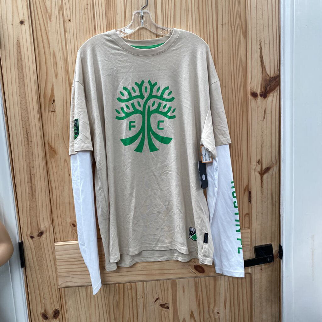 MENS LS SHIRT BEIGE/WHITE/GREEN XL NWT