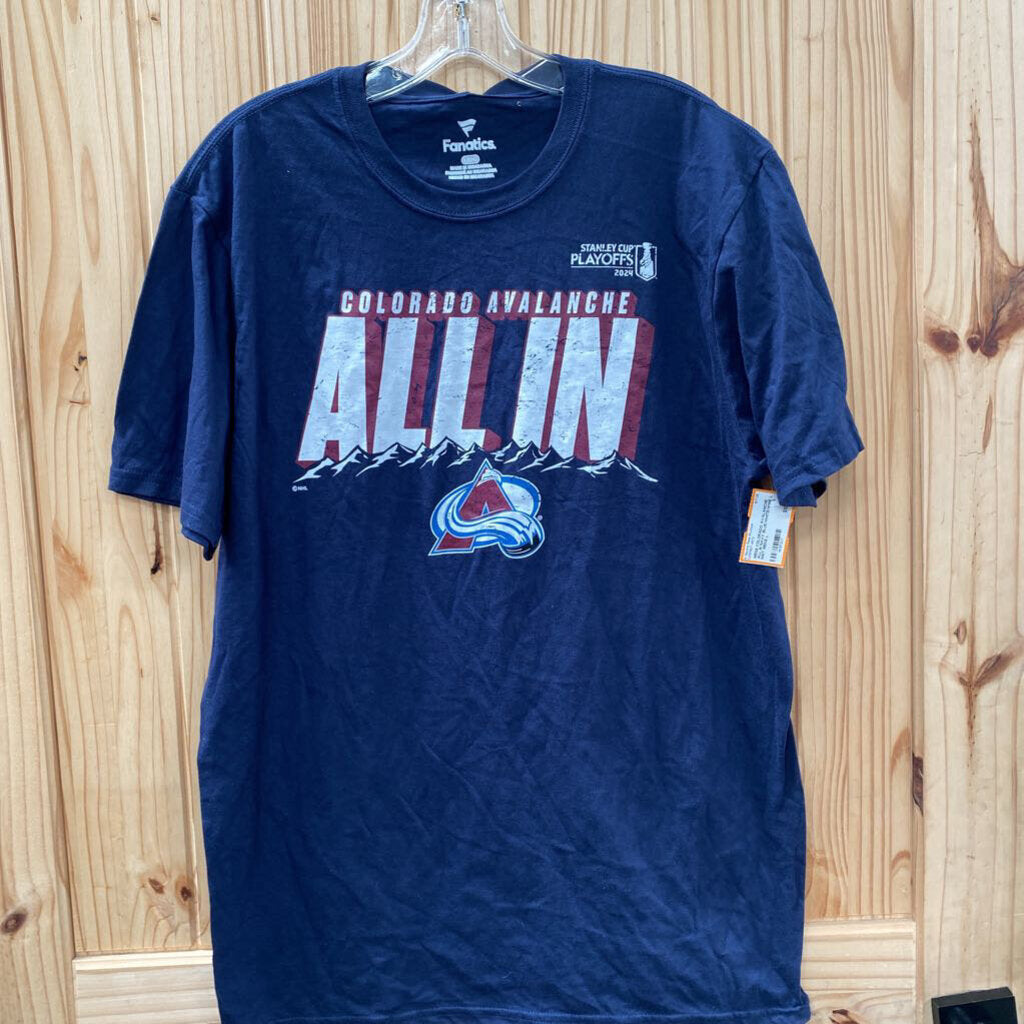 MENS COLORADO AVALANCHE ALL IN NAVY BLUE/WHITE/WINE L NWT